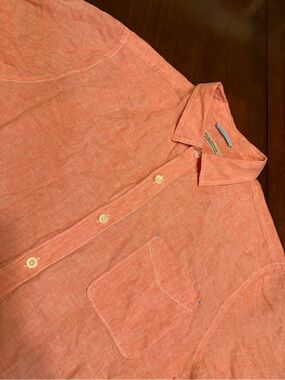 Tommy Bahama 100% Linen Shirt Mens XL Short Sleeve Coral button up Resort Beach